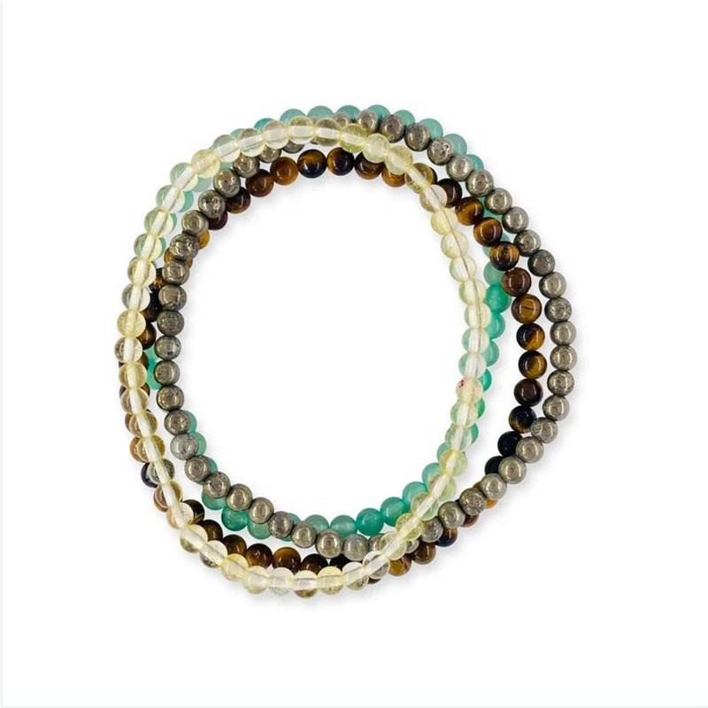 Natural Gemstone Bracelet Set – Citrine, Pyrite, Tiger Eye & Amazonite