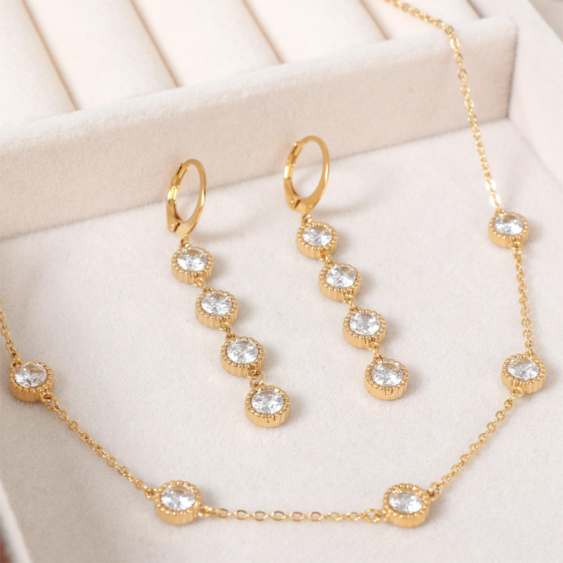 Golden Glow Minimalist CZ Jewelry Set – Necklace & Drop Earrings
