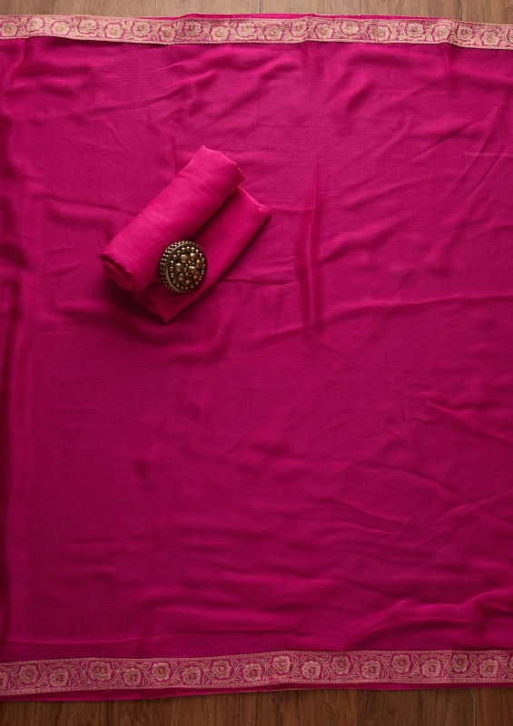 Rani Pink Zariwork Banarasi Unstitched Salwar Suit